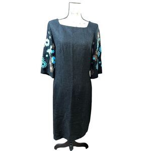 Alison Ayres Original ‎ 60’s Mod Dress Size 16 Union Made Turquoise Embroidered